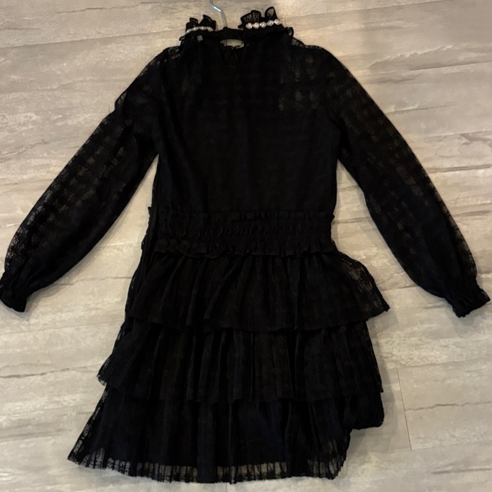 Chic Black Ruffled Midi Dress - Picture 7 of 9